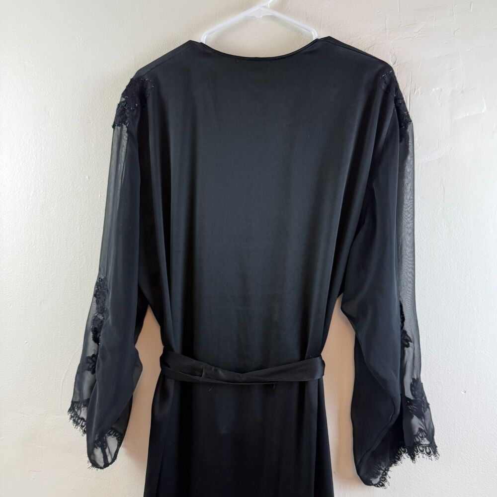 Natori Black Satin & Lace Long Robe - Picture 11 of 15